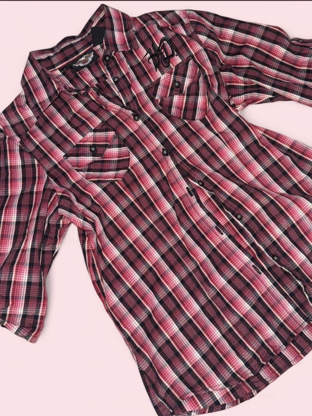 Women’s Pink Plaid Button-Front Shirt - Casual Western Style